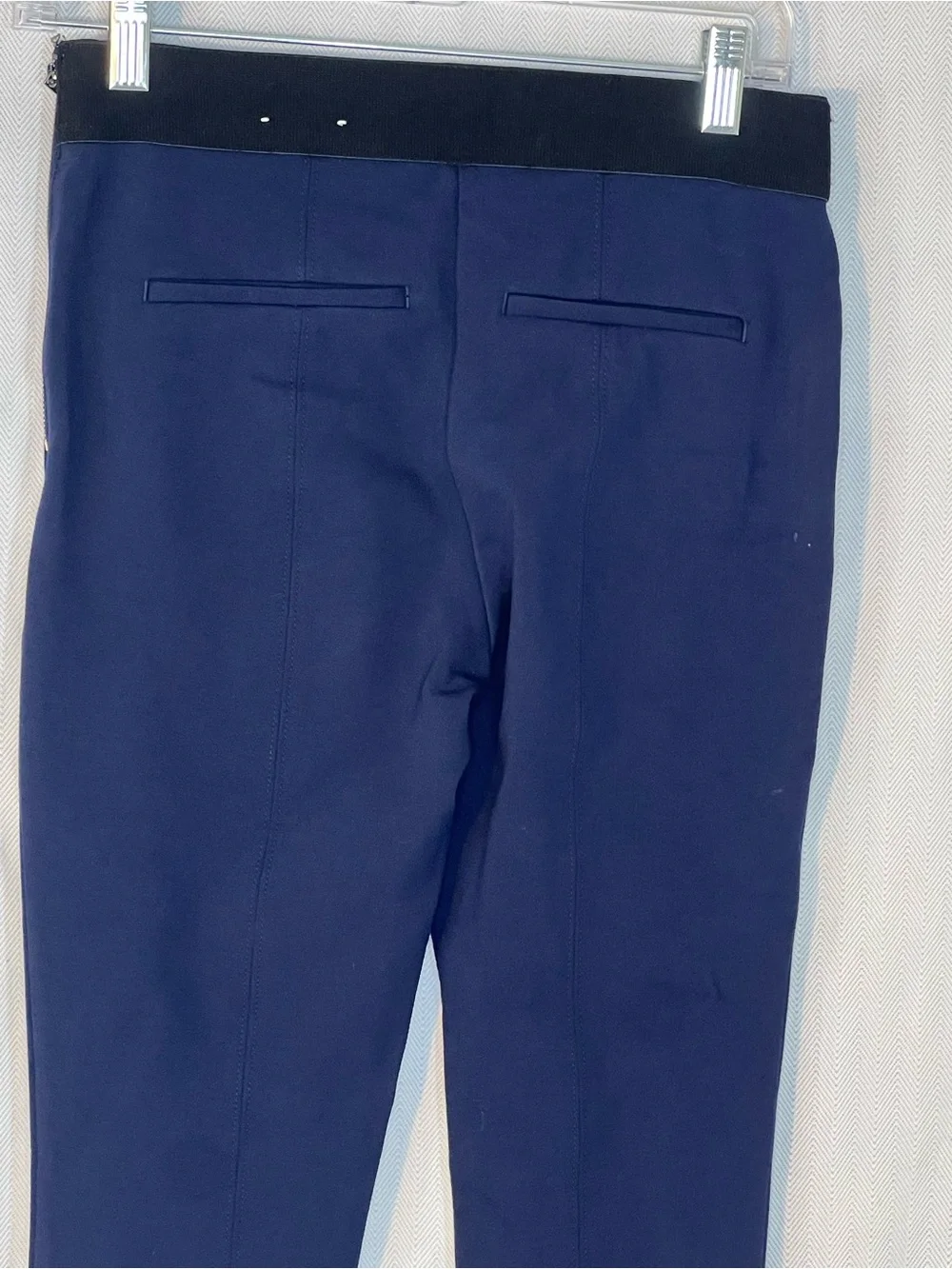 White House Black Market The Skinny Ankle Pants Knit Stretch Navy Side Zip 0👍